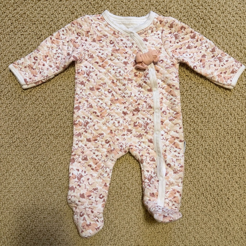 Badgley Mischka Pink Floral Baby Footie